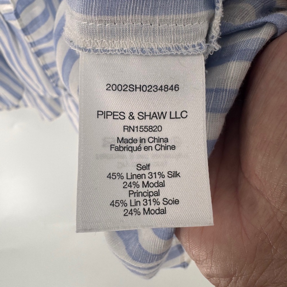 Veronica Beard Blue White Striped Linen Silk Flutter Sleeve Peplum Top 8 - Picture 7 of 9